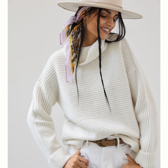 NWT Anthropologie Pilcro Cowl Neck Ivory Oversized Knit Sweater - Picture 3 of 12